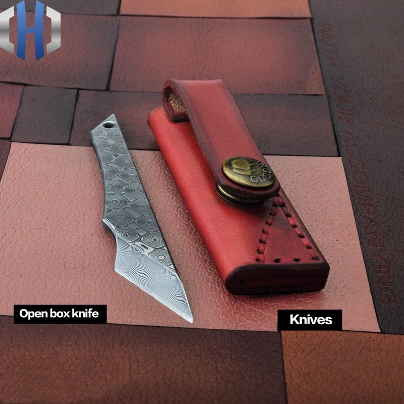 Utility Knife Damascus Steel Out Of The Box Small Rose Pattern Cutter Open Can Open Unpacking Express Knife EDC
