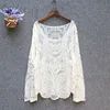 Grande taille hauts dames printemps été sexy transparent plage couverture évider crochet dentelle chemise femmes à manches longues blouses en dentelle ► Photo 1/6