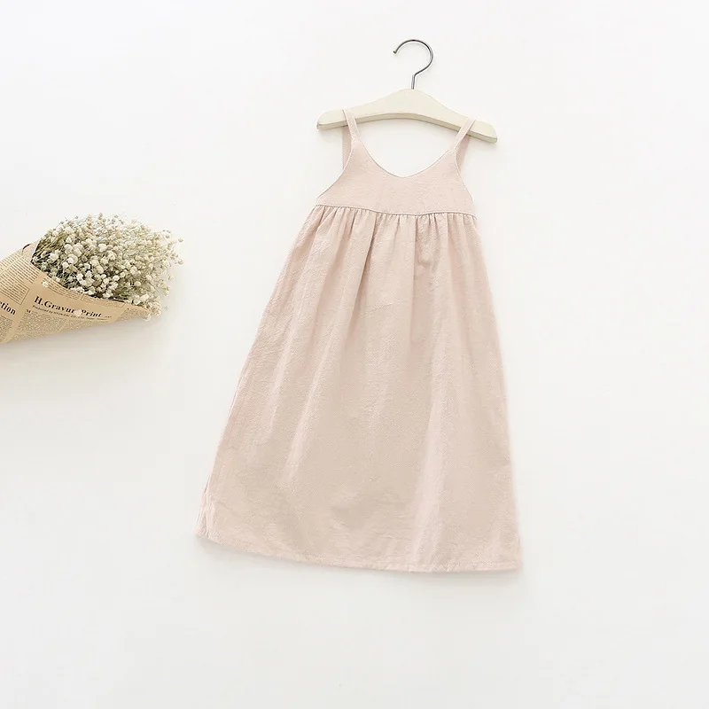 

Sun Moon Kids Girl Summer Dress 3 Colours Cotton Solid O-neck Girl Dresses Cute Sleeveless Draped Toddler Girl Dresses