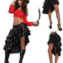 S-XXL Готическая Пиратская юбка Викторианский стимпанк атласный гофрированный многослойный Асимметричный суета юбка