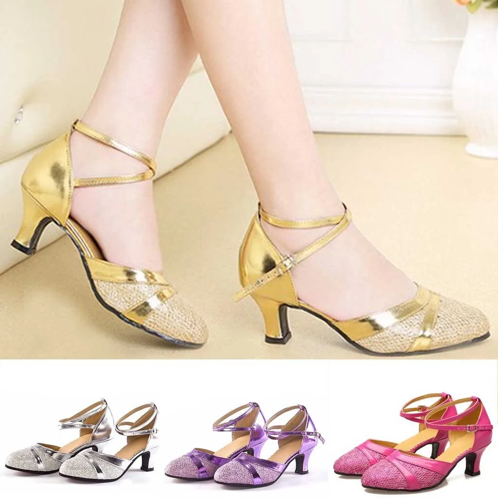 

Golden Sliver Elegant Women's Dancing Shoes Wedding Ballroom Tango Latin Salsa Dancing Shoes Sequins Shoes Social Dance Shoe