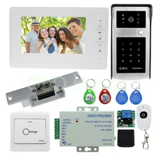 Envío libre 7 ”teléfono video de la puerta sistema de intercomunicación kit set con huelga eléctrica bloqueo de acceso RFID + cámara al aire libre para el hogar seguro