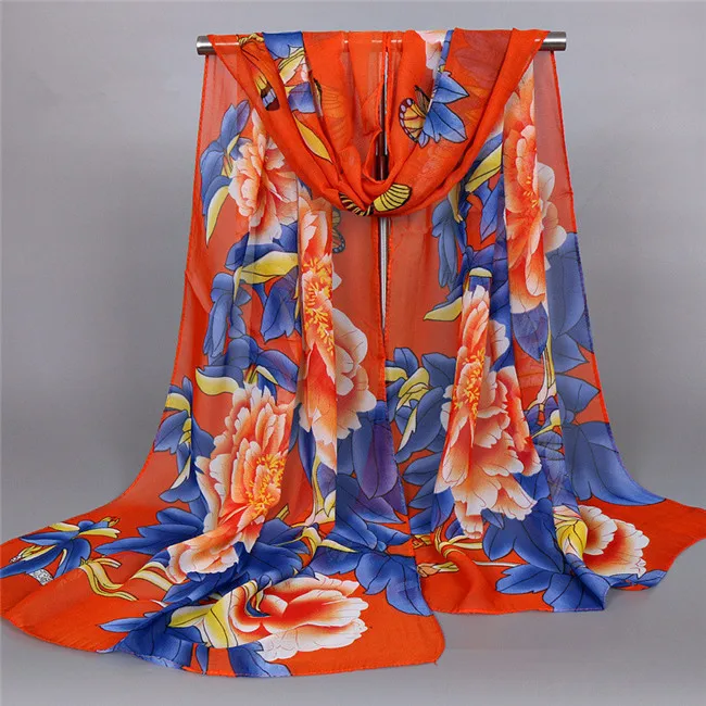 Fashion Chiffon Silk Shawls Printed Flower Butterfly Hijab Female Winter Scarf Foulard Women Beach Towel Cachecol Feminino