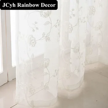 

White Tulle Sheer Window Curtains For Living Room The Bedroom Embroidery Floral Organza Curtains For Window Voile Cortina muslin