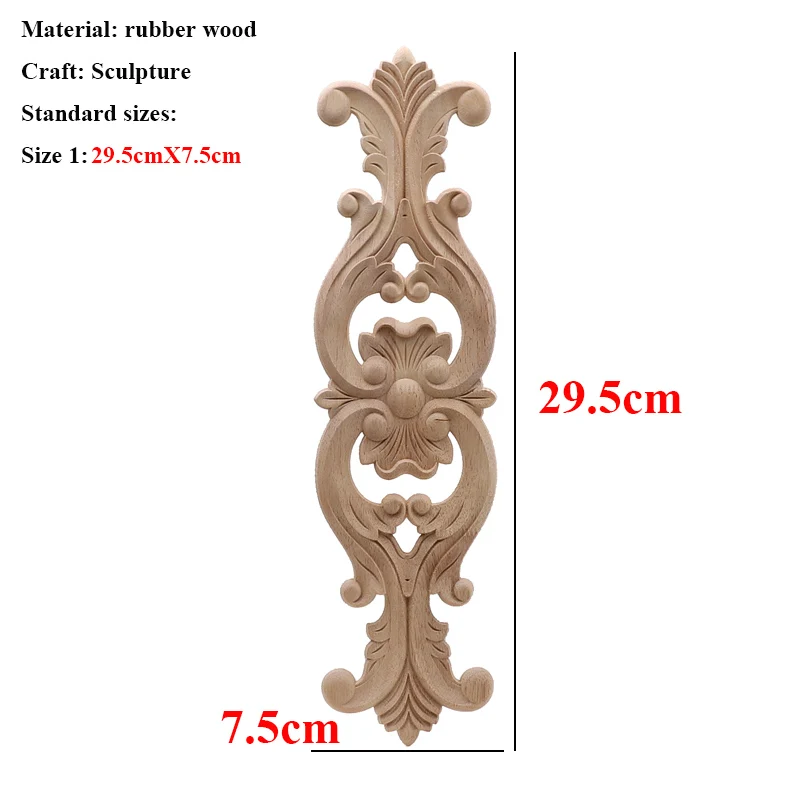 Неокрашенная древесина, дуб, резная волнистая Цветочная наклейка, угловая аппликация для декора мебели для дома, декоративная деревянная резная длинная аппликация - Цвет: 29.5cmX7.5cm