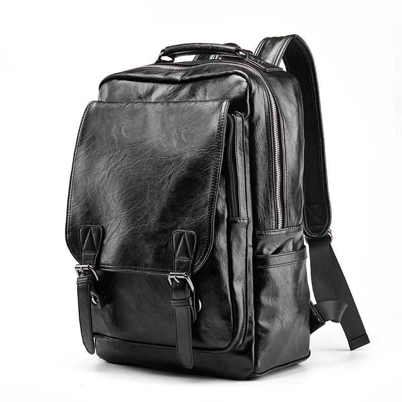 black leather backpack with laptop sleeve