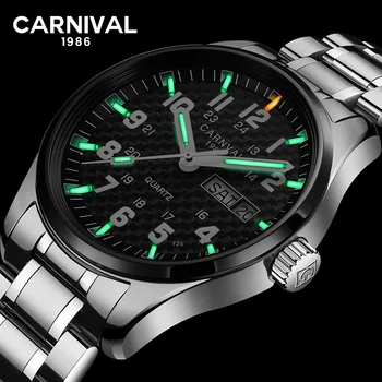 

Carnival T25 Tritium Gas Luminous Quartz Watch Men Fashion Full Stee Waterproof Sapphire Crystal Wrist Watches reloj hombre saat