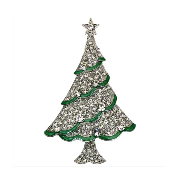 Зеленая эмаль Диаманте Рождественская елка брошь с двумя тонами Синие стразы кристаллы
