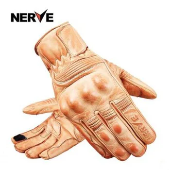 

New Men Full Finger NERVE Retro Motorcycle Gloves Waterproof Leather Moto Riding Racing Glove can Touch Screen