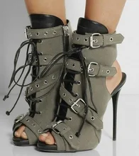 2016 Women buckle High Heel Ankle Boots Peep Toe Lace Up Booties For Woman Cut-out Gladiator Dress Shoes Size 34-42 Free Ship цена 2016 Women buckle High Heel Ankle Boots Peep Toe Lace Up Booties For Woman Cut-out Gladiator Dress Shoes Size 34-42 Free Ship цены онлайн
