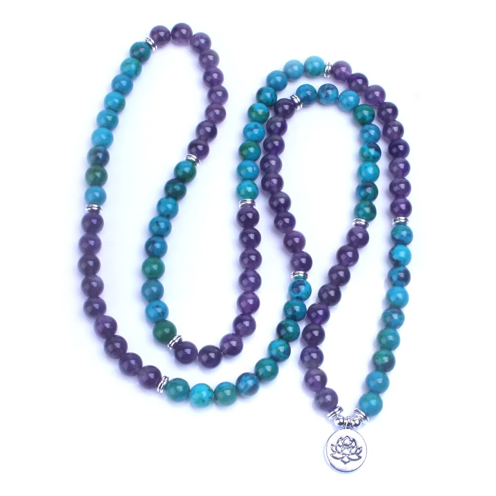 108 Mala целебный браслет Феникс и амертист камень Lotus Yoga ювелирные изделия браслеты