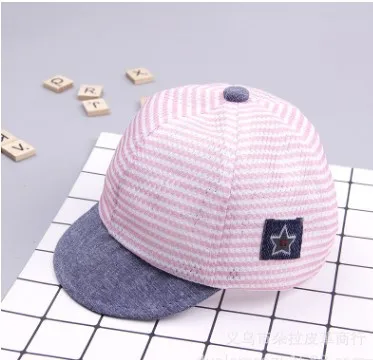 Детская Хлопковая бейсбольная кепка для маленьких детей, полосатые кепки с плоским козырьком и звездами, сезон лето-осень, для маленьких мальчиков и девочек, хип-хоп, Snapback - Цвет: Pink