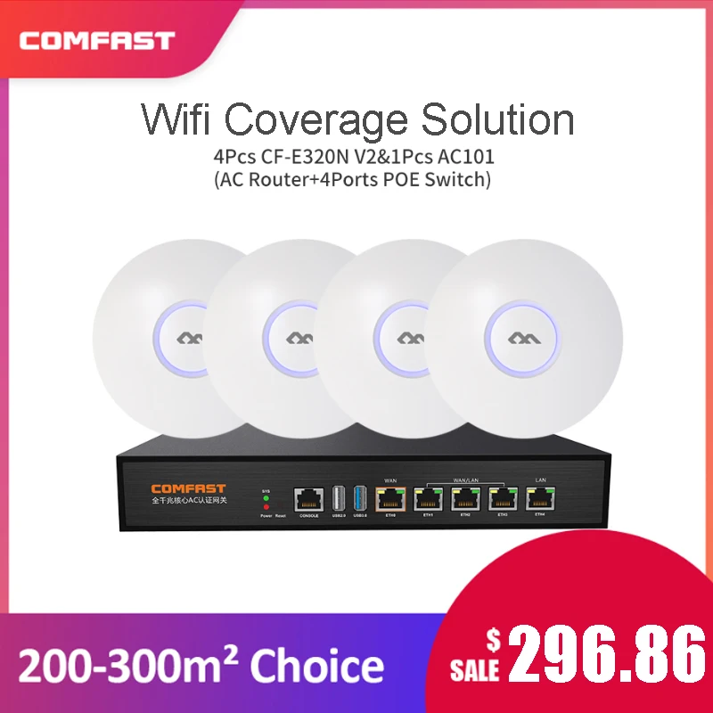 

COMFAST E320 300Mbps WiFi Ceiling Wireless AP OPENWRT WiFi Enterprise System Access Point 4pcs + 1pc AC Core Gateway Controller