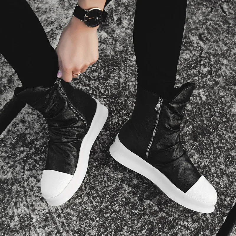 JKPUDUN/Модные ботильоны мужские кожаные роскошные брендовые ботинки на молнии для мужчин; повседневная обувь в стиле хип-хоп; черные и белые ботинки «Челси» для мужчин; Bot