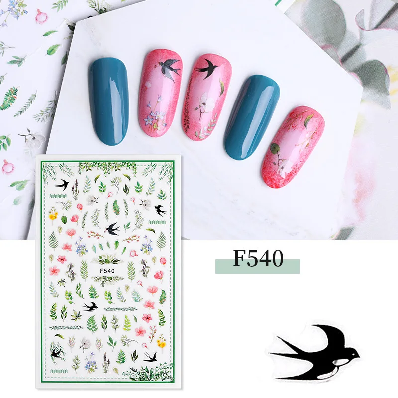 Стикеры 3D на ногти Nail Art цветные маленькие свежие цветы в форме птиц Водная передача слайдер для ногтей искусство Z0126