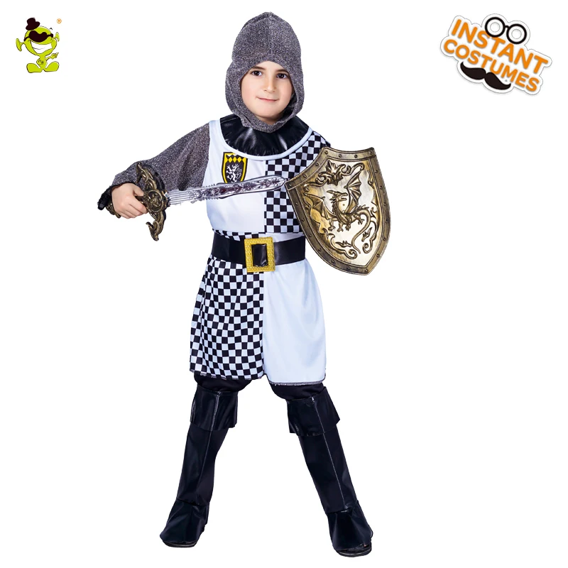 Kids Cool Knight Warrior Medieval Costume Halloween Party Costume for Boy's Cosplay Suit