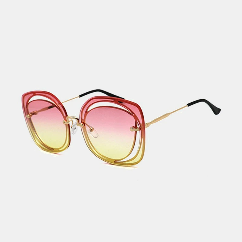 Королевские женские солнцезащитные очки без оправы, фирменный дизайн, полые Солнцезащитные очки для женщин, кошачий глаз, розовые градиентные очки UV400 SS332 - Цвет линз: C6-Pink-Yellow