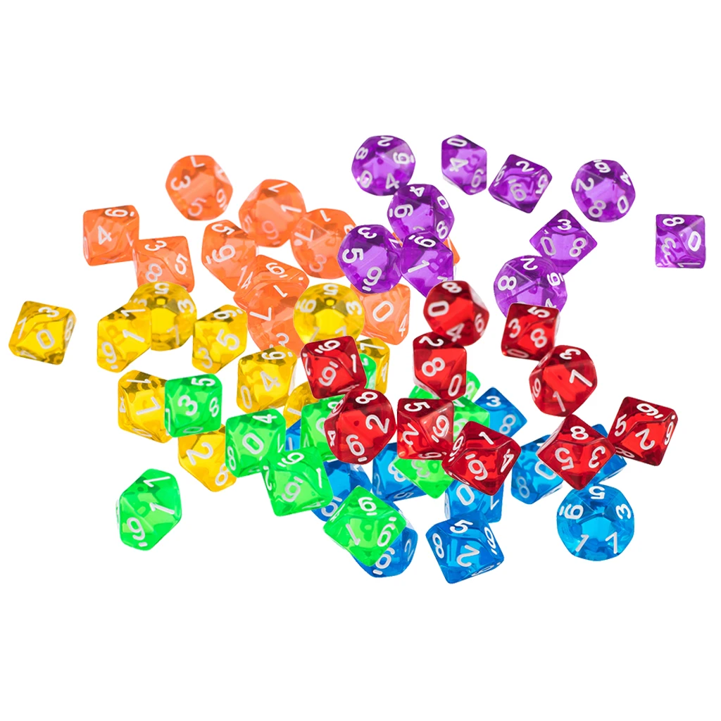 60 Pieces Acrylic Ten Dided D10 Dice for D&ampD TRPG Party Board Game Favours | Игрушки и хобби