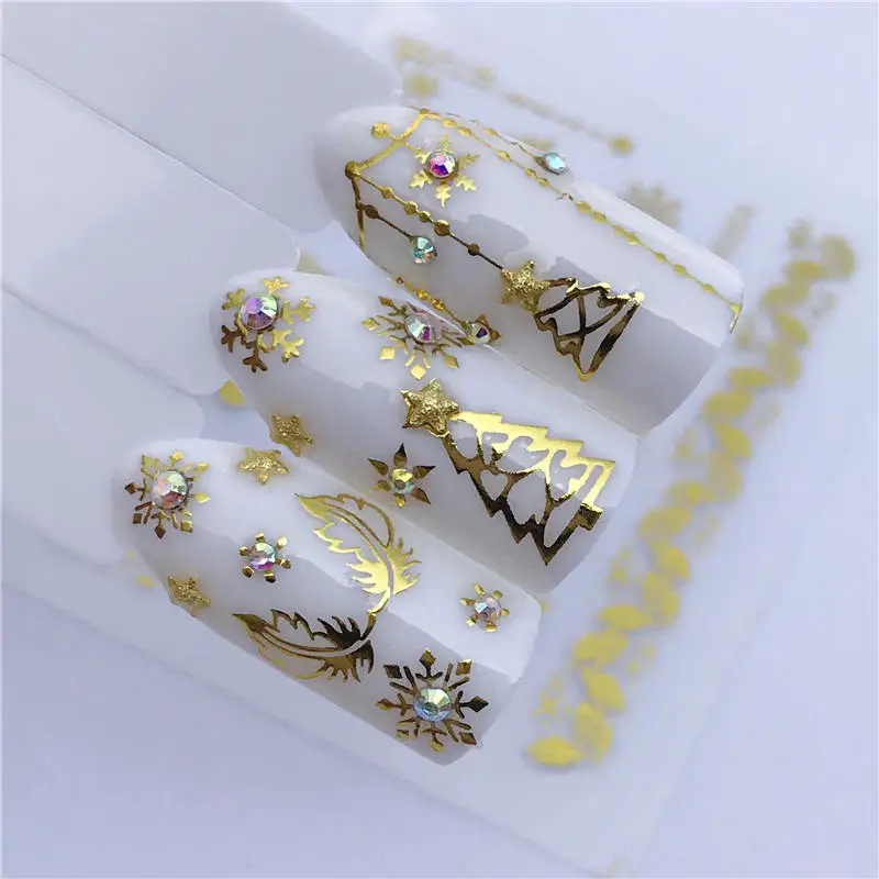 

LCJ Holographic Gold 3D Nail Sticker Christmas tree Holo Laser Adhesive Decal Sticker Manicure Nail Art Decoration 1 Sheet