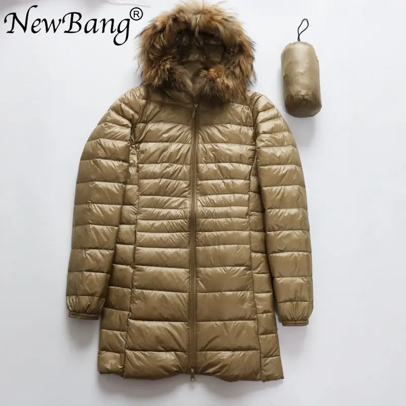 Бренд NewBang, 6XL, 7XL, 8XL, пуховик с мехом, женский пуховик, женский, длинный, зимний, женский, теплый, пуховик, с капюшоном - Цвет: champagne natural