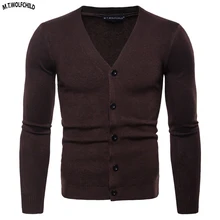 Мужской длинный рукав v-образный вырез кардиган трикотажный свитер Повседневный для мужчин однотонные вязанный кардиган Модные мужские тонкие Топы