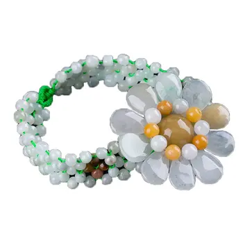 

Koraba Fine Jewelry Natural Jadeite Jade Fortune Carved Design Bead Cord Bracelet Flower Free Shipping