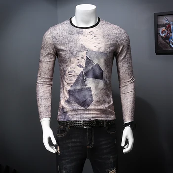 

Spring and autumn 2019 new men's long-sleeved t-shirt round neck personality fashion trend print t-shirt