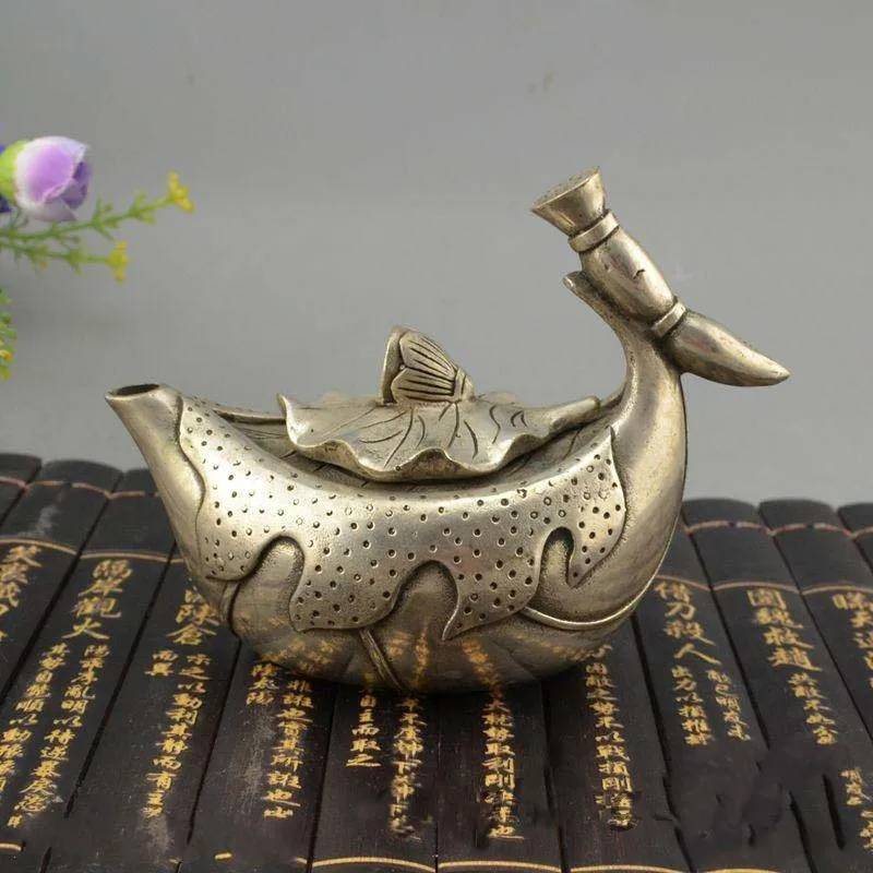 

Marked Chinese Palace Silver lucky Lotus root Statue Wine Tea Pot Flagon