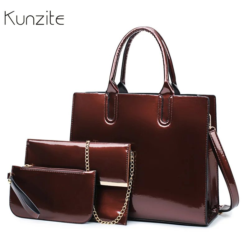 

3pcs/sets High Quality Patent Leather Women Handbags Luxury Brands Tote Bag+Ladies Shoulder Messenger Crossbody Bags+Purse Sac