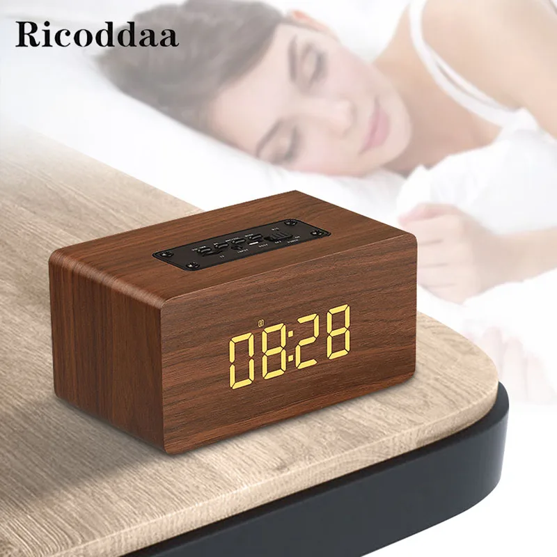 

Wood Bluetooth Speaker HIFI Wireless Dual Loudspeakers 3D Surround Speaker With Alarm Clock Mini Portable Wood Speaker Wireless