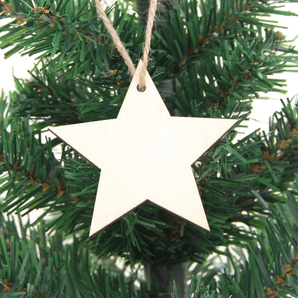 

20pcs Wooden Star Shape Pendants Hanging Tags Wood DIY Craft Gift Christmas Ornaments