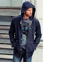 2018 Новое поступление осень Для мужчин куртка длинная джинсовая куртка с капюшоном Повседневное большой Размеры Мода Жан джинсовая куртка