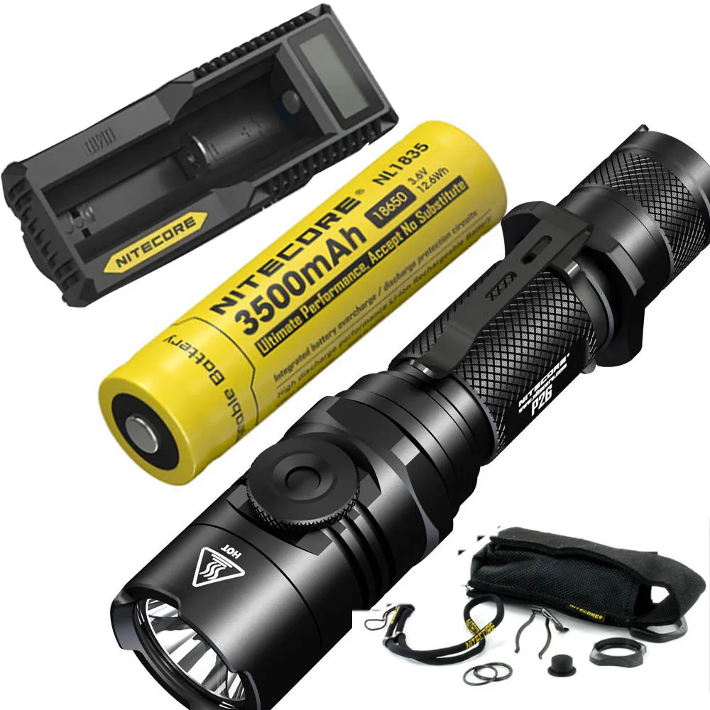 

NITECORE P26 1000LM LED Infinitely Variable Brightness Tactical Flashlight Rotary Swith Hunting Torch with Battery charger