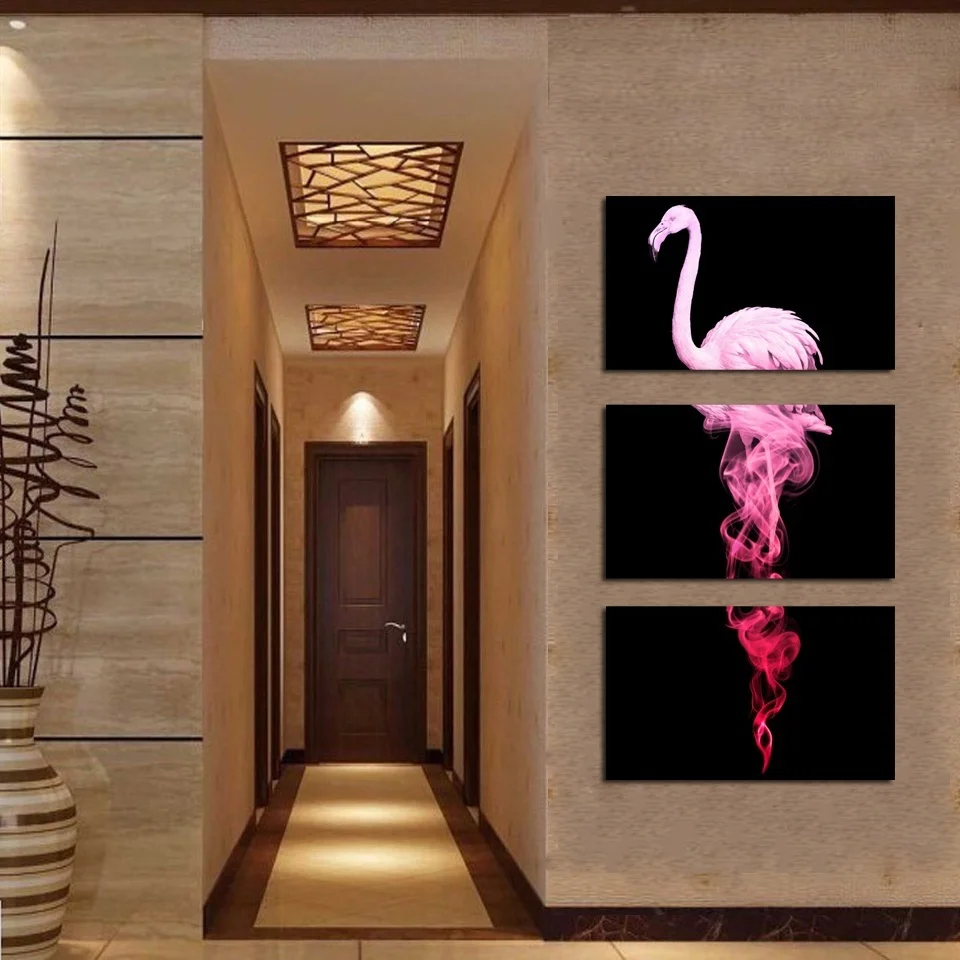 

HD Printed Paintings On Canvas Living Room Home Decor 3 Pieces Abstract Pink Flamingo Posters Modular Animal Pictures Framework