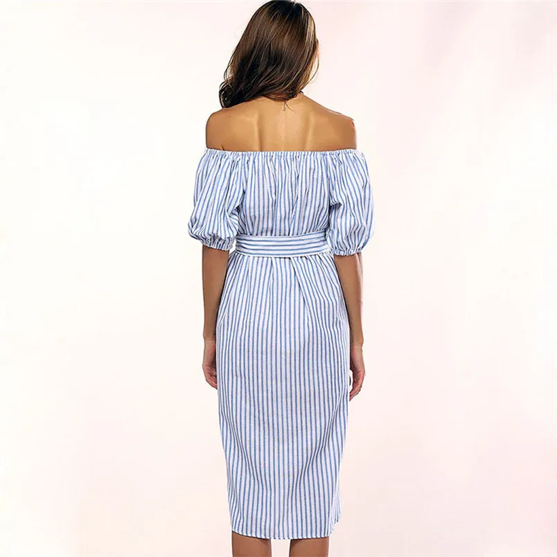 summer dresses for famele of sleeveless and knee-length white and blue striped casual elegant dress sexy dropshipping 30AT18