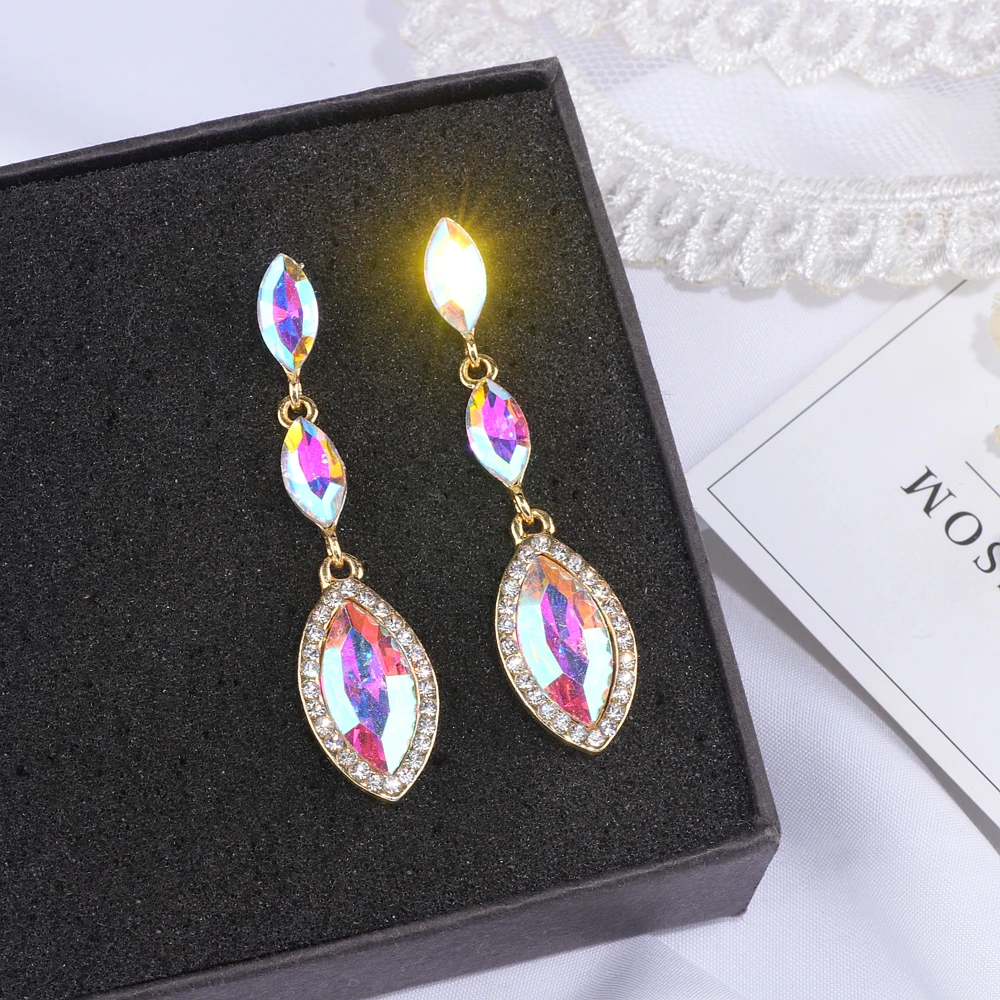 

2018 New Luxury Pink Multicolor Crystal Long Earrings Shiny Rhinestone Drop Dangle Earrings for Women Wedding Jewelry WX134