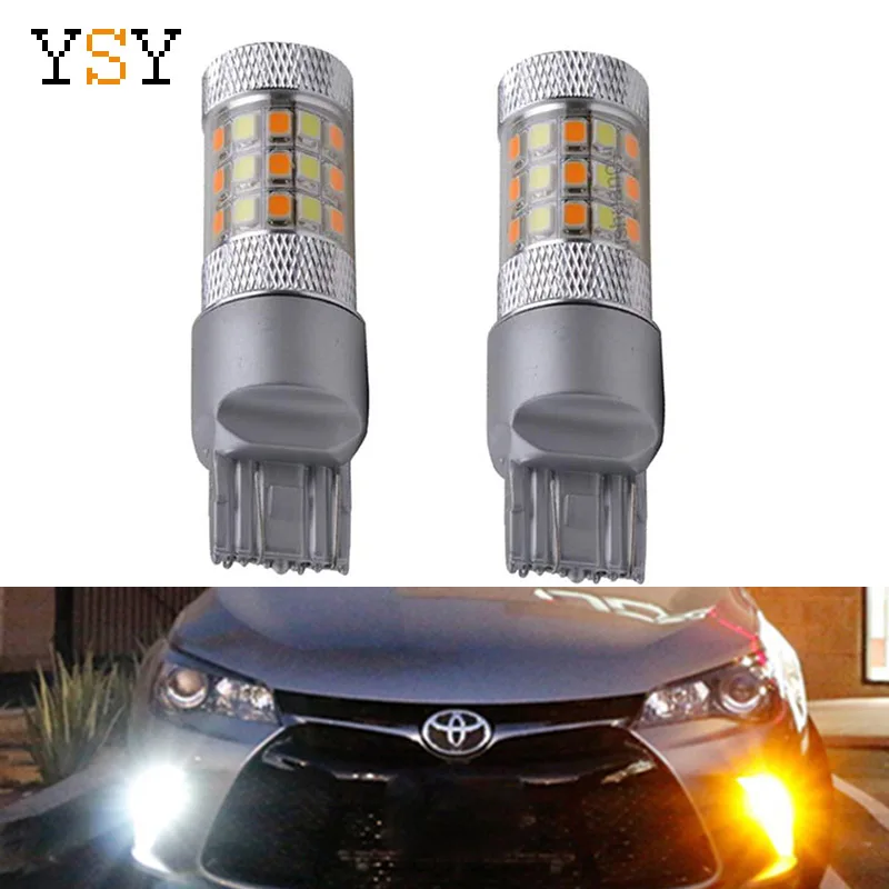 

2pcs Hot sale White amber auto led drl light dual color T25 3157 7443 LED Turn Signal Light switchback 42smd 2835