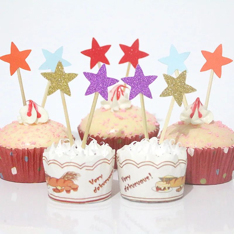 50pcs/pack Glitter Paper Little Pentagram Cupcake Toppers ...