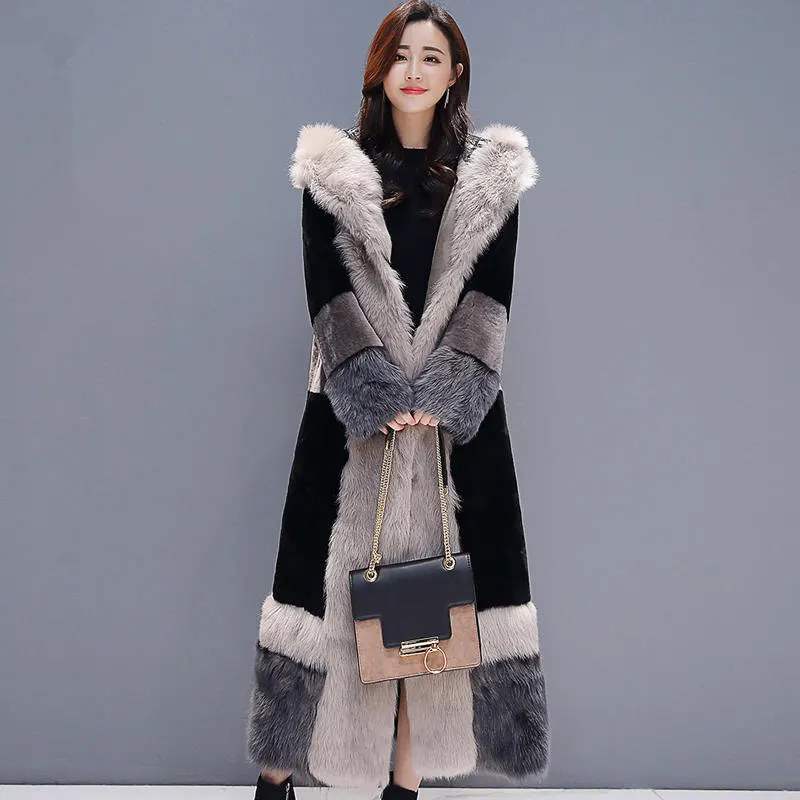 Winter Jacket Women Plus Velvet Warm Thick Long Fur Coat Female Elegant Long Sleeve Plus Size Winter Jacket Women Padded Q1703