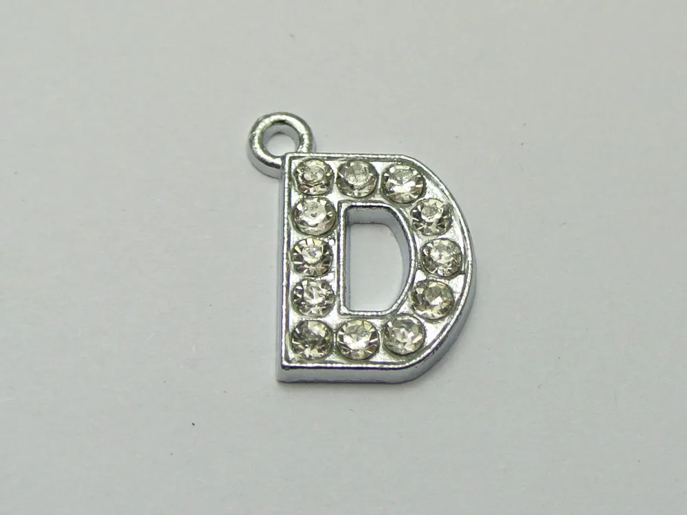 10 Silver Tone Alloy Rhinestone Alphabet Letter D Charms Pendantsin
