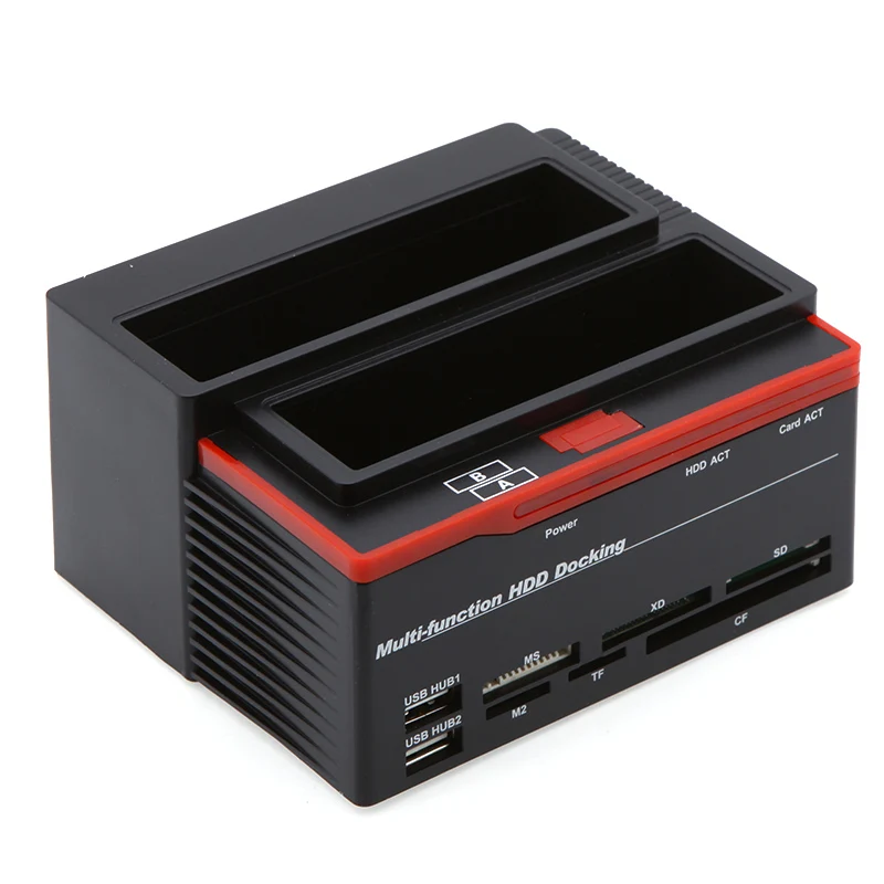 

External HDD Hard Drive Docking Station 2.5"/3.5" USB2.0 to 2 SATA Ports 1 IDE Port Card Reader USB2.0 Hub with OTB/OTC Offline