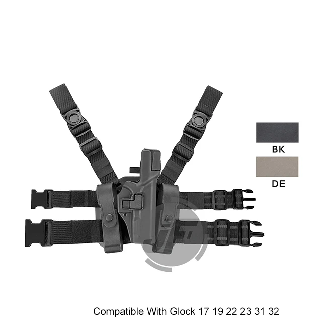 

Tactical Serpa Concealment Level 3 Retention Auto Lock Duty Right Hand Drop Leg Thigh Pistol Holster for Glock 17 19 22 23 31 32