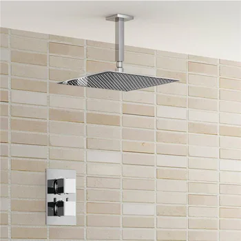 

doccia 8 Inch Luxury Rainfall Thermostatic Shower Set Faucet Ceiling Mount Chrome Brass Shower Mixer Tap Set-Free Shipping