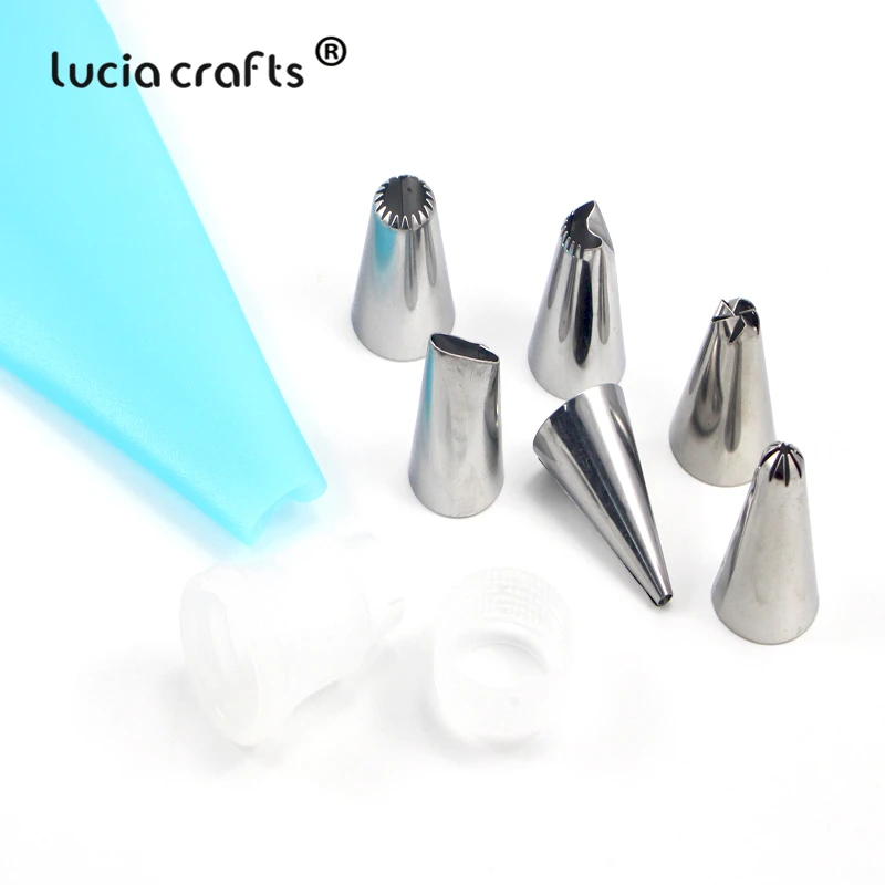 Распродажа! Lucia crafts 17,5*31 см кондитерский мешок для крема мешок/6 нержавеющая сталь/конвертер DIY Инструменты для выпечки торта 1 компл./лот, 8 шт./компл. I0431