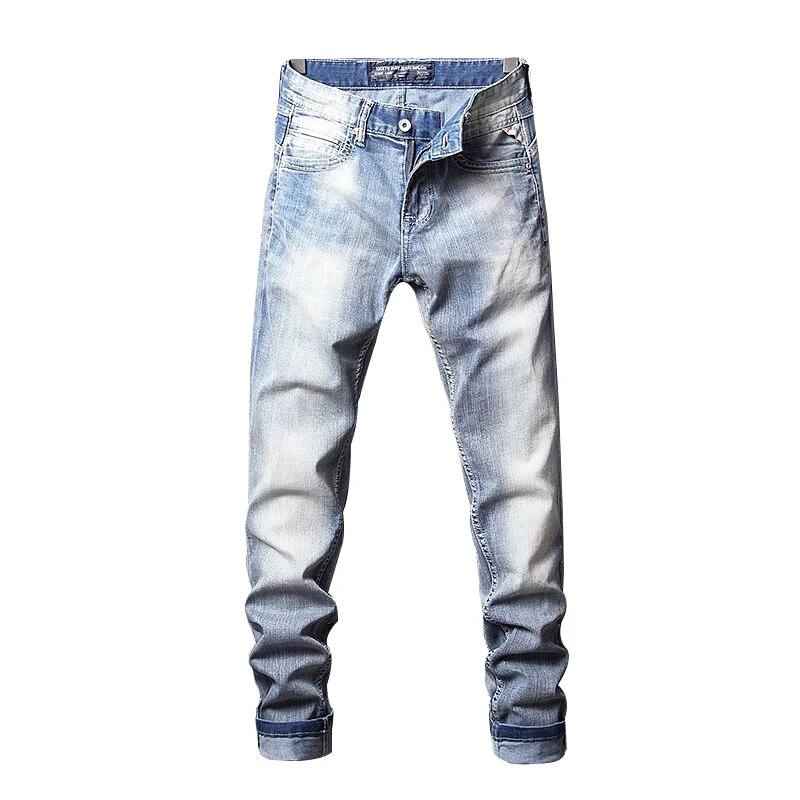 Fashion Classical Men Jeans Light Blue White Wash High Quality Summer Casual Hip Hop Denim Pants 3