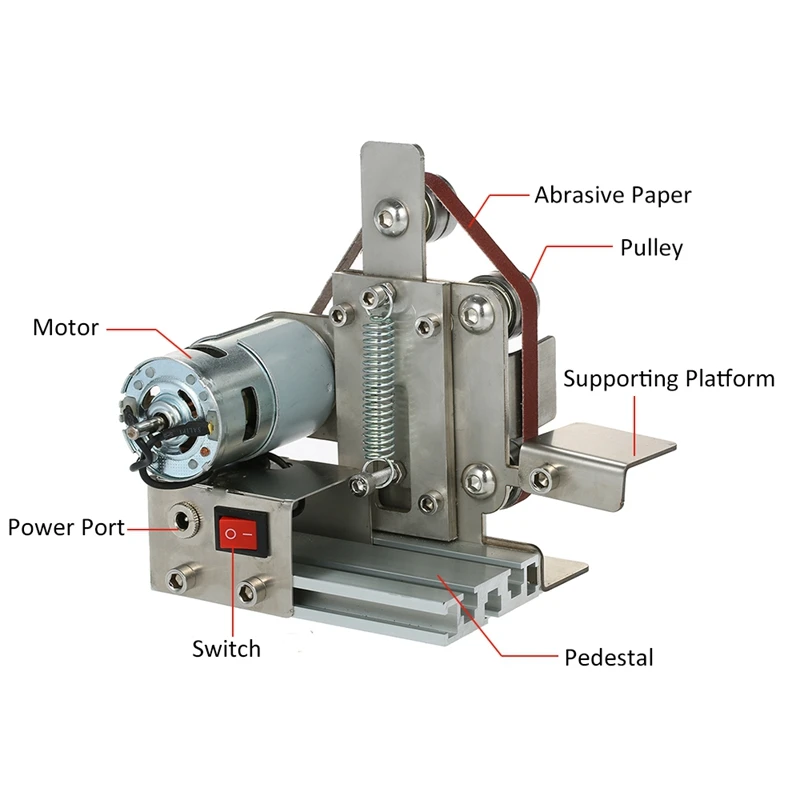 Многофункциональный Электрический ленточный шлифовальный станок Настольный ленточный шлифовальный станок шлифовальный мини-инструмент для полировки - Цвет: Silver