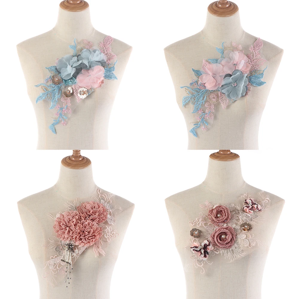 

2019New Flower Lace Embroidered Neckline Collar Trim Clothes Patch Fabric Sewing Craft Wedding Dress Appliques