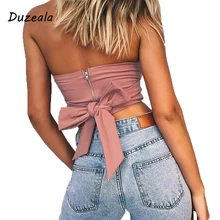 

Duzeala Sexy Beach Off Shoulder Strapless Tank Tops 2018 Pink Bow Tie Casual Cute Summer Female Short Crop Tops Camis Feminino