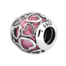 Подходят брендовые Браслеты DIY бусины для изготовления ювелирных изделий из стерлингового серебра-ювелирные изделия, инкрустированные в любви розовые циркониевые бусины серебро 925 Berloque