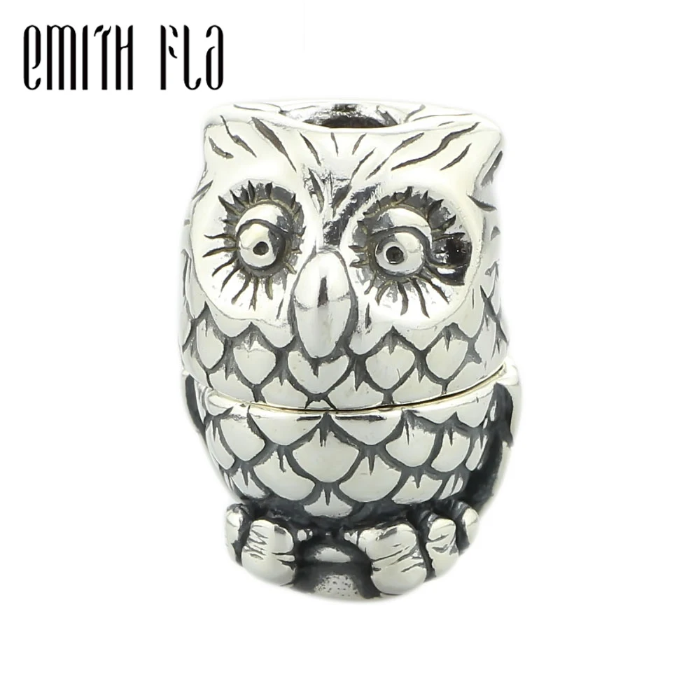 

Emith Fla 925 Sterling Silver Owl Charm Beads Small Hole Fit for European Brand Troll Bracelet & Necklace Vintage DIY Jewelry